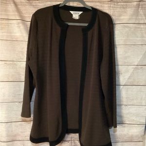 EXCLUSIVELY MISOOK, Large, Brown w/Black trim, Open Front Cardigan Sweater